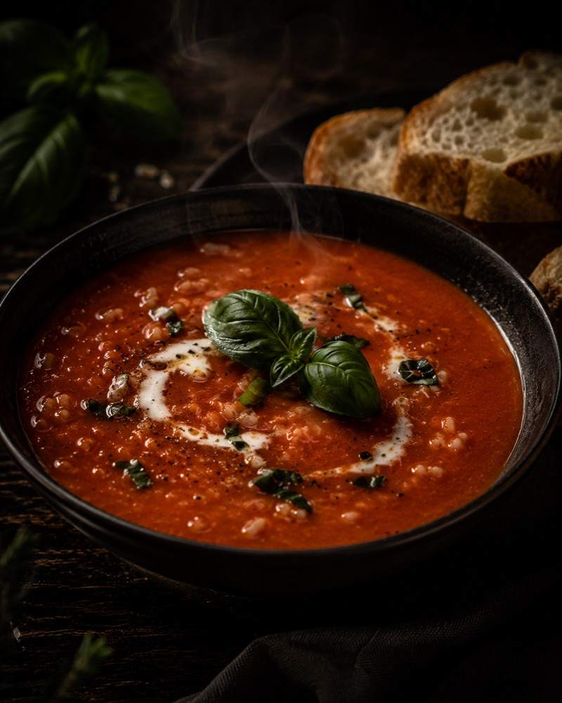 Tomatensuppe mit Basilikum und Sahne