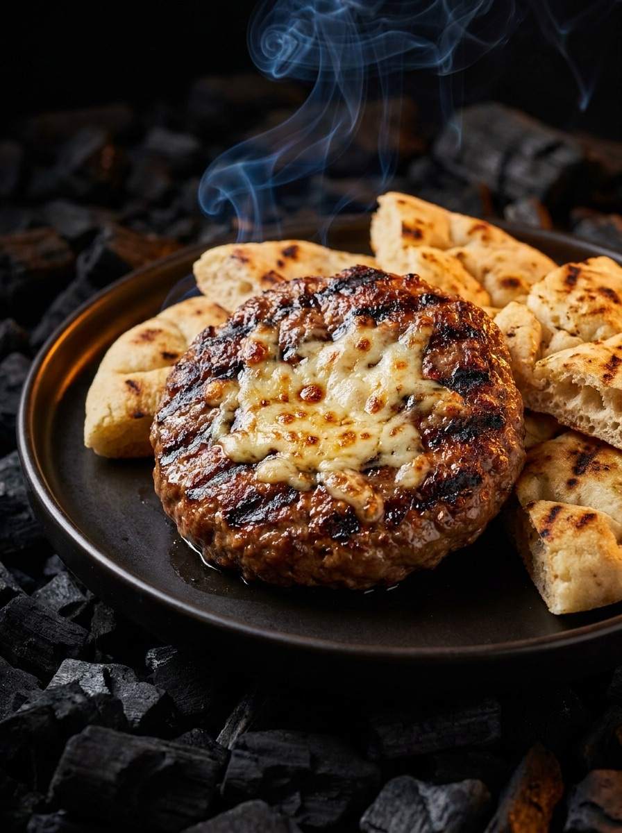 Pljeskavica mit geschmolzenem Käse